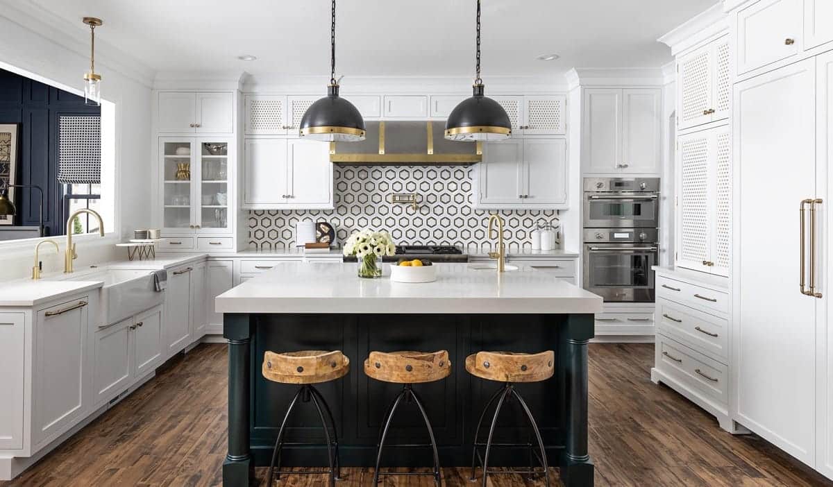 Mouser Cabinetry - White Kitchen Cabinets with Black Island