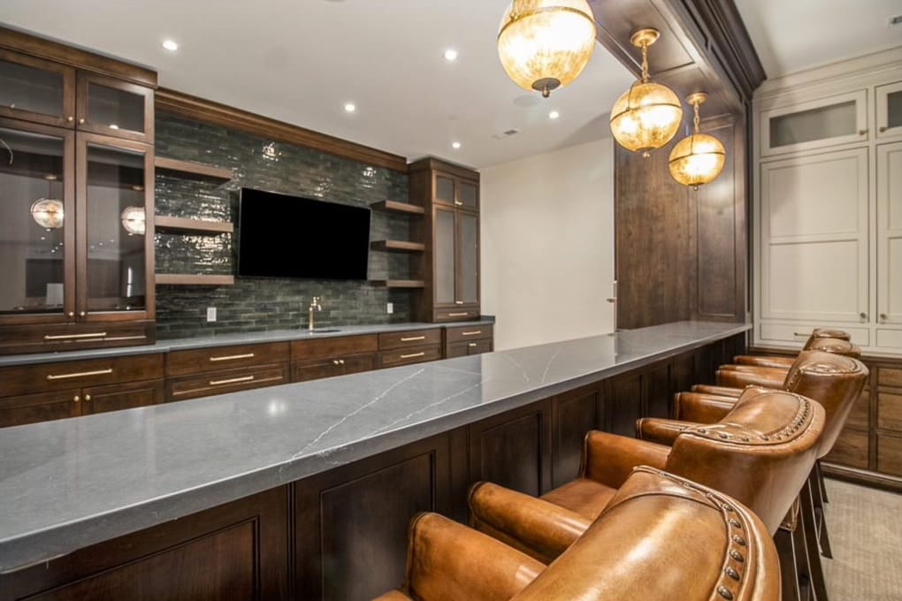Custom Bar with Dark Wood Cabinets